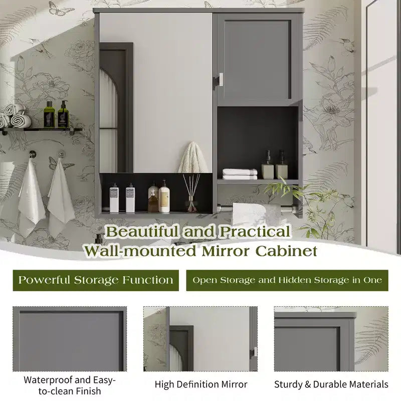 GDFStudio Mazie 29'' Modern Wall Bathroom Medicine Cabinet with Mirror, Shelves and Towels Bar