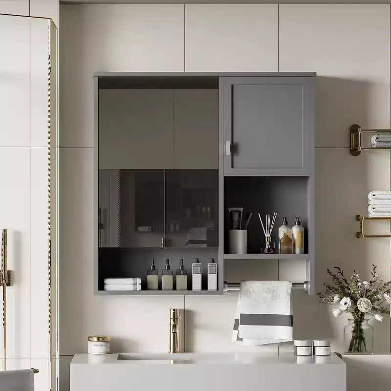 GDFStudio Mazie 29'' Modern Wall Bathroom Medicine Cabinet with Mirror, Shelves and Towels Bar
