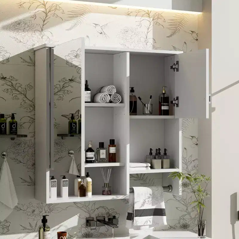 GDFStudio Mazie 29'' Modern Wall Bathroom Medicine Cabinet with Mirror, Shelves and Towels Bar