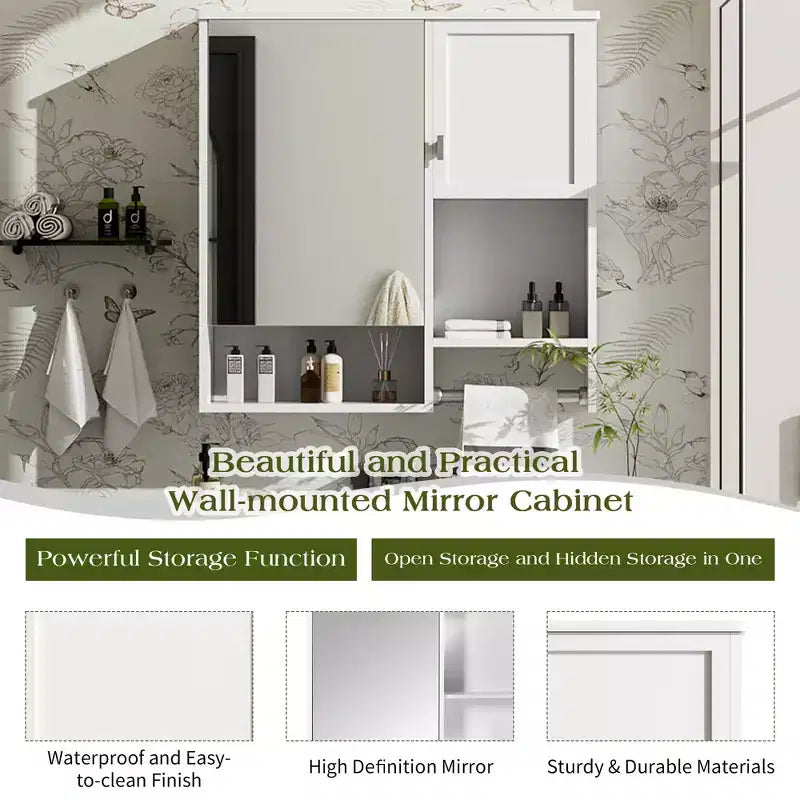 GDFStudio Mazie 29'' Modern Wall Bathroom Medicine Cabinet with Mirror, Shelves and Towels Bar
