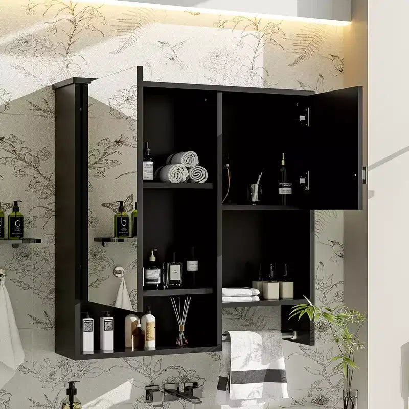 GDFStudio Mazie 29'' Modern Wall Bathroom Medicine Cabinet with Mirror, Shelves and Towels Bar