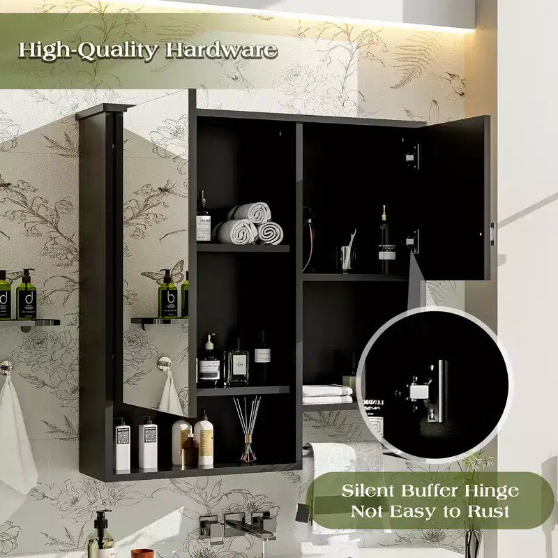GDFStudio Mazie 29'' Modern Wall Bathroom Medicine Cabinet with Mirror, Shelves and Towels Bar