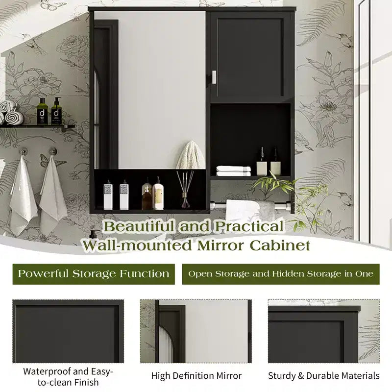 GDFStudio Mazie 29'' Modern Wall Bathroom Medicine Cabinet with Mirror, Shelves and Towels Bar