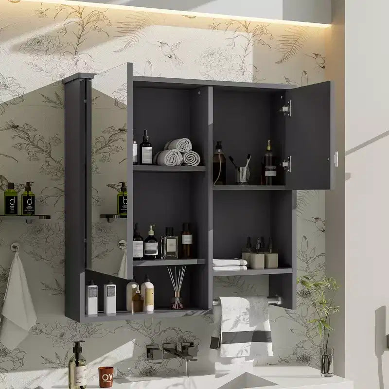 GDFStudio Mazie 29'' Modern Wall Bathroom Medicine Cabinet with Mirror, Shelves and Towels Bar