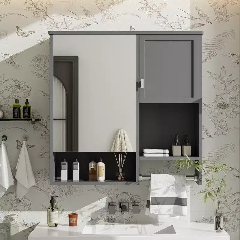 GDFStudio Mazie 29'' Modern Wall Bathroom Medicine Cabinet with Mirror, Shelves and Towels Bar