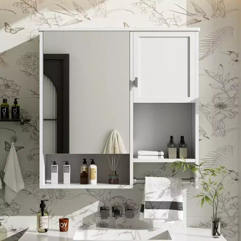 GDFStudio Mazie 29'' Modern Wall Bathroom Medicine Cabinet with Mirror, Shelves and Towels Bar