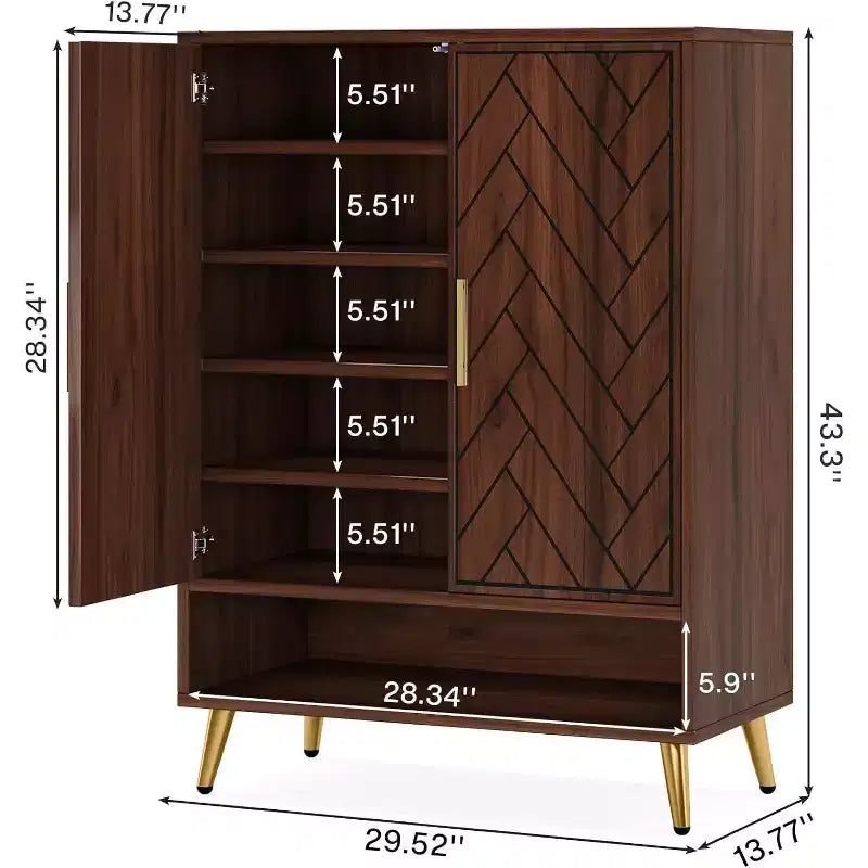 Lantine Scarpiera da Ingresso a 6 Livelli con Ante per 24 Paia, Mobile Contenitore in Legno con Ripiani Regolabili e Gambe Dorate per Soggiorno, Camera da Letto, Noce