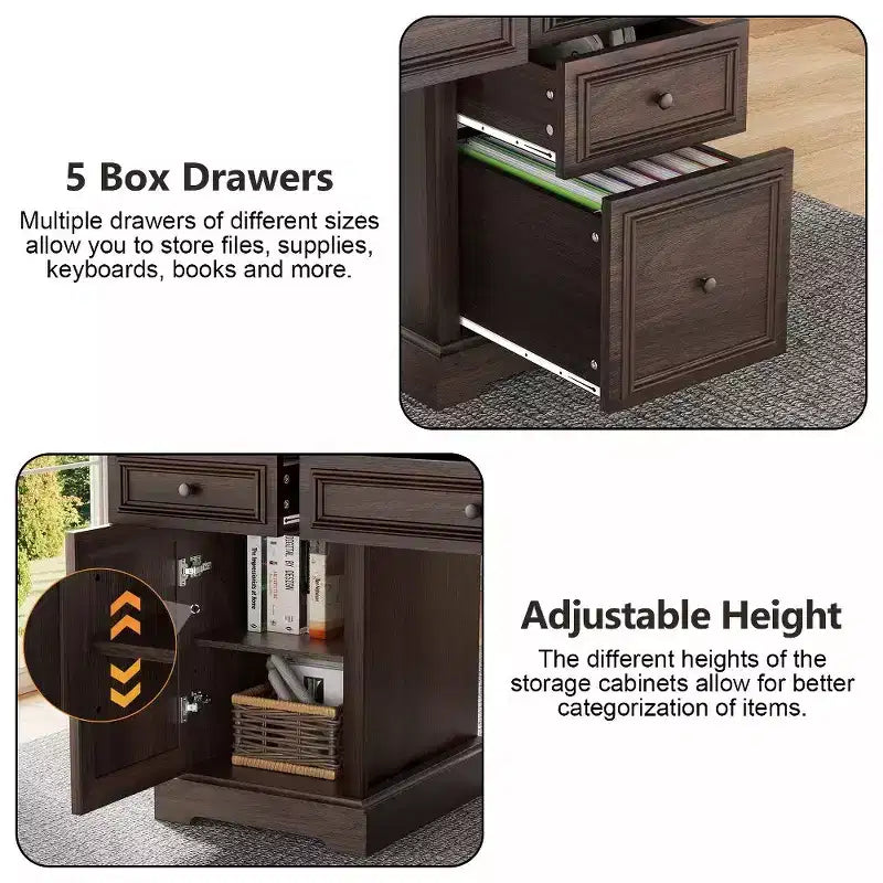 Dyonery 60 Farmhouse Executive Desk for Home Office - Wooden Writing Desk with Drawers, Cabinet Storage,Rustic Home Office Desk for Work Study
