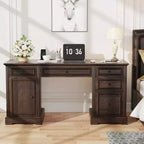 Dyonery 60 Farmhouse Executive Desk for Home Office - Wooden Writing Desk with Drawers, Cabinet Storage,Rustic Home Office Desk for Work Study