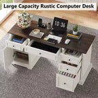 Dyonery 60 Farmhouse Executive Desk for Home Office - Wooden Writing Desk with Drawers, Cabinet Storage,Rustic Home Office Desk for Work Study