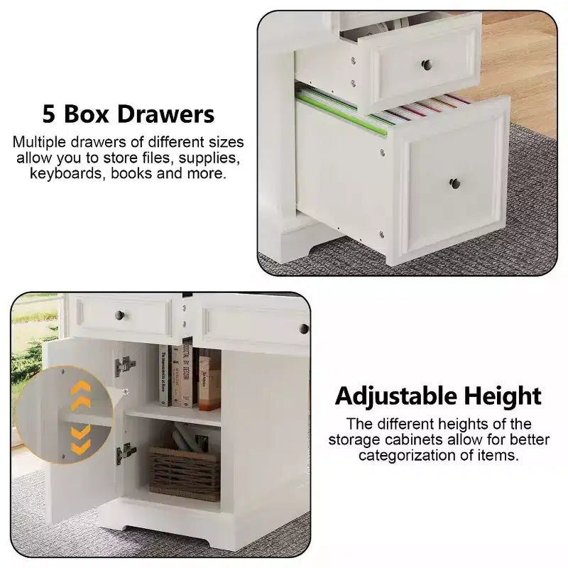 Dyonery 60 Farmhouse Executive Desk for Home Office - Wooden Writing Desk with Drawers, Cabinet Storage,Rustic Home Office Desk for Work Study