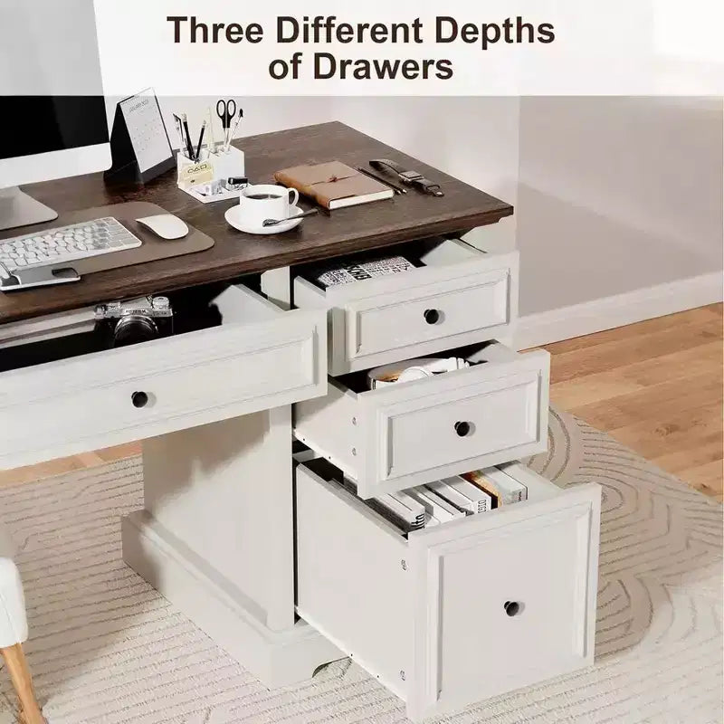 Dyonery 60 Farmhouse Executive Desk for Home Office - Wooden Writing Desk with Drawers, Cabinet Storage,Rustic Home Office Desk for Work Study