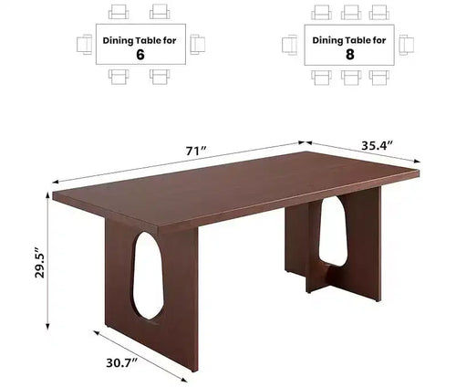 71 Long Dining Table for 6-10 People - Kitchen Table with Extra Thick Tabletop, Rectangular Table for Dining Room, Office, Walnut