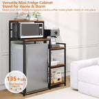 Mini Fridge Stand with Storage Shelf, 5-Tier Microwave Stand & Coffee Bar Organizer with Adjustable Shelves for Dorm, Apartment, Office