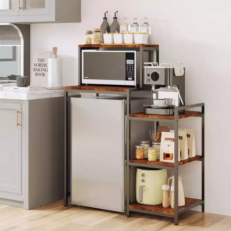 Mini Fridge Stand with Storage Shelf, 5-Tier Microwave Stand & Coffee Bar Organizer with Adjustable Shelves for Dorm, Apartment, Office