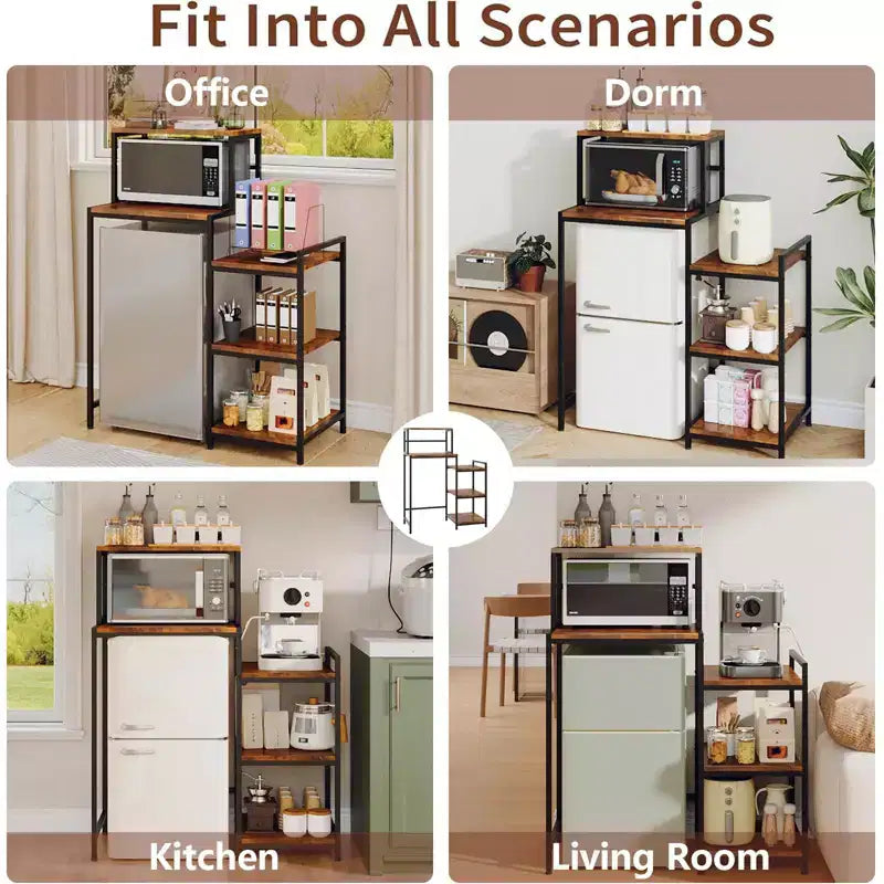 Mini Fridge Stand with Storage Shelf, 5-Tier Microwave Stand & Coffee Bar Organizer with Adjustable Shelves for Dorm, Apartment, Office