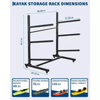 COZONY Supporto Robusto per 3 Kayak, Scaffale Autoportante a 3 Livelli con Ruote e Cinghie di Sospensione