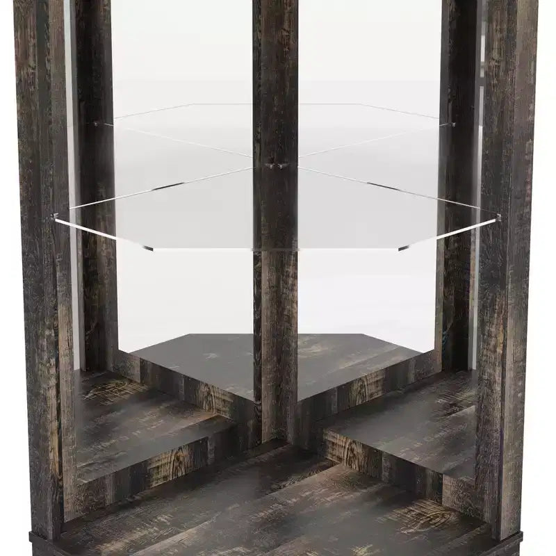 Corner Bar Cabinet with Wine Rack, 72 Tall Wine Cabinet with Acrylic Mirror & Glass Rack, Wooden Liquor Display Cabinet for Dining Room Kitchen