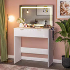 51 Makeup Vanity with Lighted Mirror and Adjustable Lights - Natural Wood Dressing Table for Bedroom