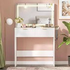 51 Makeup Vanity with Lighted Mirror and Adjustable Lights - Natural Wood Dressing Table for Bedroom