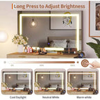 51 Makeup Vanity with Lighted Mirror and Adjustable Lights - Natural Wood Dressing Table for Bedroom