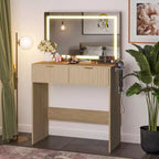 51 Makeup Vanity with Lighted Mirror and Adjustable Lights - Natural Wood Dressing Table for Bedroom