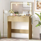 51 Makeup Vanity with Lighted Mirror and Adjustable Lights - Natural Wood Dressing Table for Bedroom