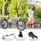 NAYSAYE Bicicletta Pieghevole da 20 Pollici per Adulti con Cestino Portacellulare Parafanghi 6 Velocità Telaio in Acciaio Doppi Freni a V per Uomini e Donne, Bianca, 61*26.38*42.13