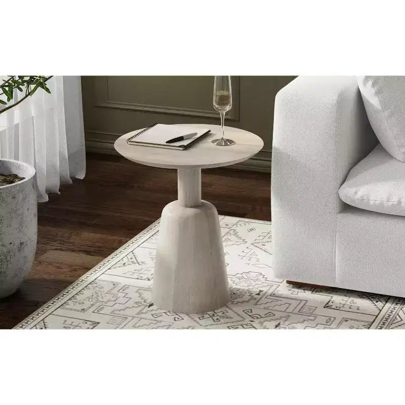 Kessler SOLID MANGO WOOD 18 inch Wide Round Contemporary Side Table in White Wash, Fully Assembled