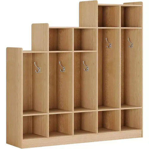 5-Section Classroom Coat Locker with 9 Cubbies, Daycare Cubby Storage Organizer with 10 Hooks for Home, School, Nursery, Kindergarten