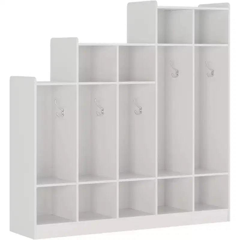 5-Section Classroom Coat Locker with 9 Cubbies, Daycare Cubby Storage Organizer with 10 Hooks for Home, School, Nursery, Kindergarten