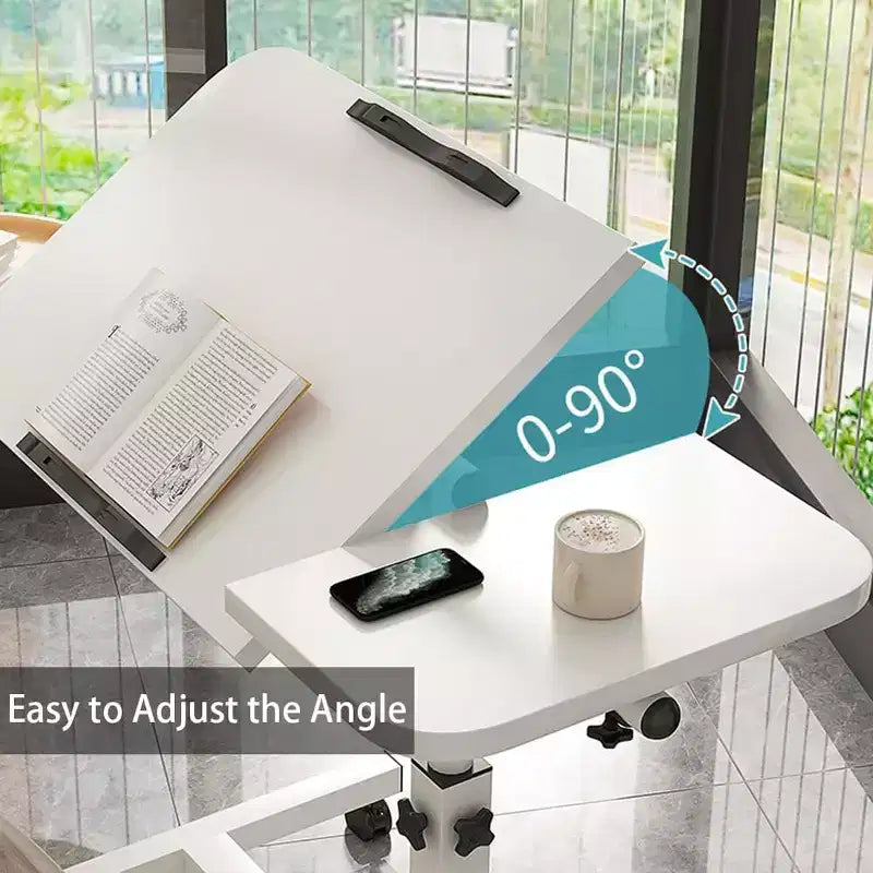 Overbed Table with Wheels, 23.6-37.4in Height Adjustable Over Bed Table Movable Rolling Bedside Table Standing Desk Bed Table for Home Office