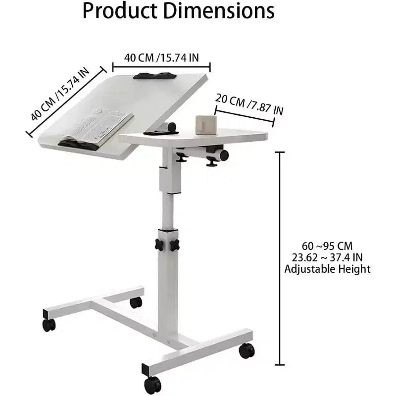 Overbed Table with Wheels, 23.6-37.4in Height Adjustable Over Bed Table Movable Rolling Bedside Table Standing Desk Bed Table for Home Office