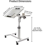 Overbed Table with Wheels, 23.6-37.4in Height Adjustable Over Bed Table Movable Rolling Bedside Table Standing Desk Bed Table for Home Office