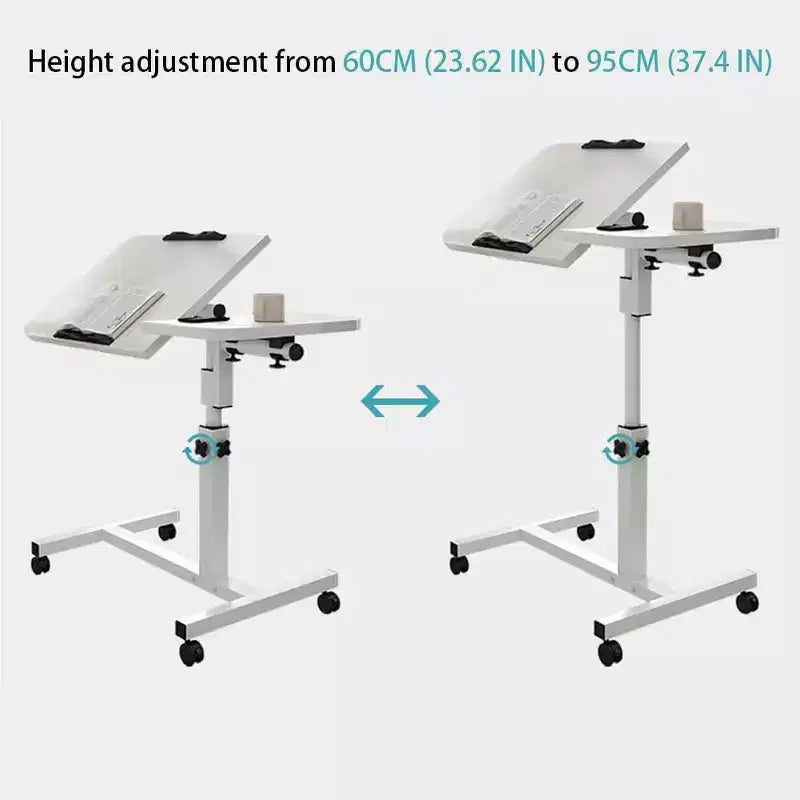Overbed Table with Wheels, 23.6-37.4in Height Adjustable Over Bed Table Movable Rolling Bedside Table Standing Desk Bed Table for Home Office
