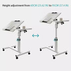 Overbed Table with Wheels, 23.6-37.4in Height Adjustable Over Bed Table Movable Rolling Bedside Table Standing Desk Bed Table for Home Office