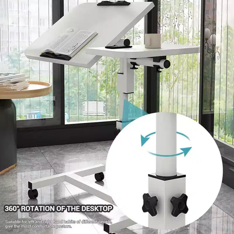 Overbed Table with Wheels, 23.6-37.4in Height Adjustable Over Bed Table Movable Rolling Bedside Table Standing Desk Bed Table for Home Office