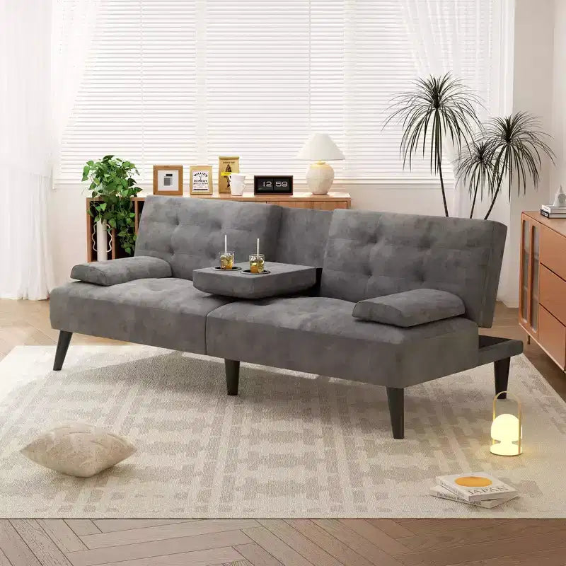 Celebalcony Convertible Futon Sofa Bed Couch, Small Sofa Couch Recliner, 64 Adjustable Sleeper Sofa Bed for Living Room, Removable Armrest