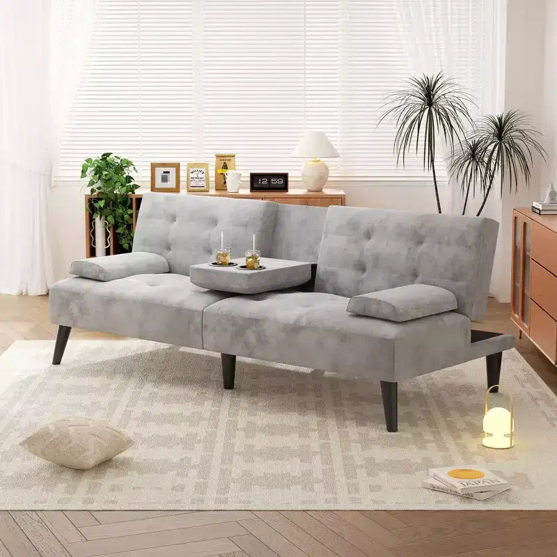 Celebalcony Convertible Futon Sofa Bed Couch, Small Sofa Couch Recliner, 64 Adjustable Sleeper Sofa Bed for Living Room, Removable Armrest