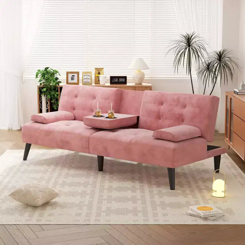 Celebalcony Convertible Futon Sofa Bed Couch, Small Sofa Couch Recliner, 64 Adjustable Sleeper Sofa Bed for Living Room, Removable Armrest