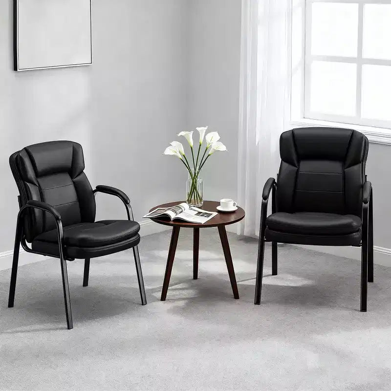Set of 2 Ergonomic Office Chair with Welded Steel Frame & High-Density Foam, Water-Resistant PU Leather and Thickened Armrests for Office