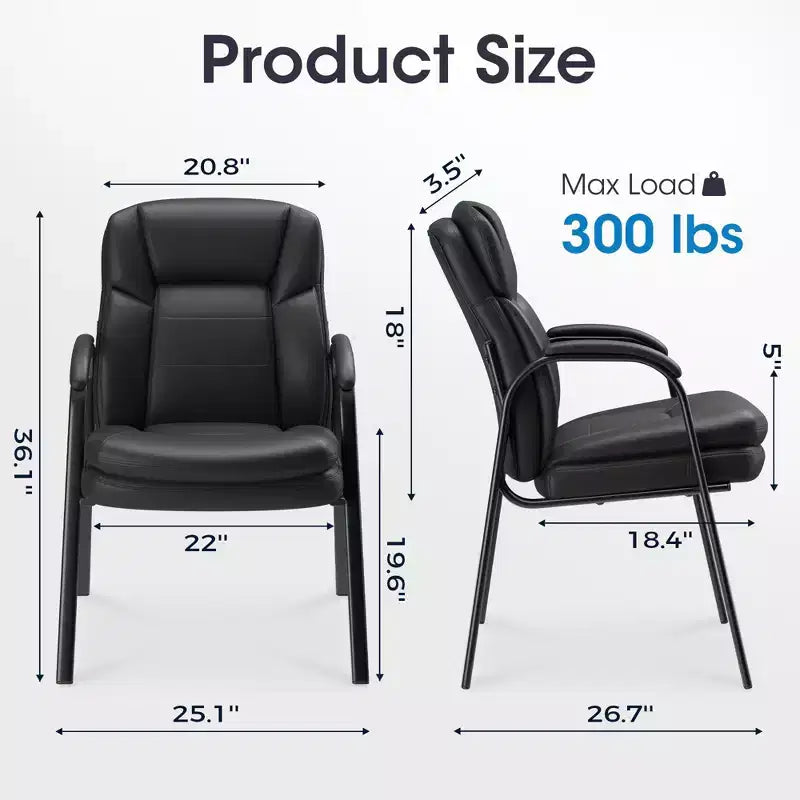 Set of 2 Ergonomic Office Chair with Welded Steel Frame & High-Density Foam, Water-Resistant PU Leather and Thickened Armrests for Office