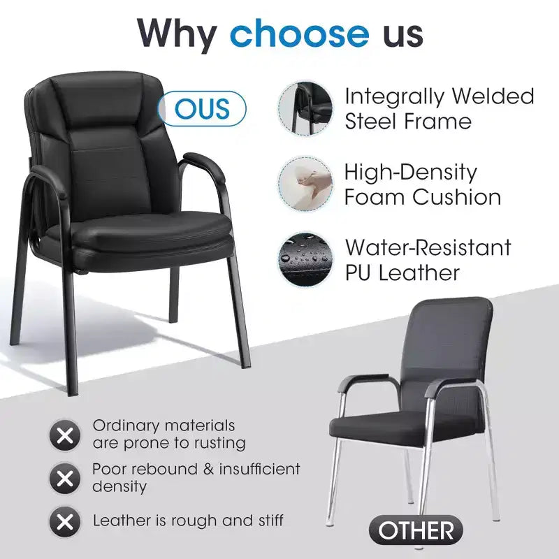 Set of 2 Ergonomic Office Chair with Welded Steel Frame & High-Density Foam, Water-Resistant PU Leather and Thickened Armrests for Office