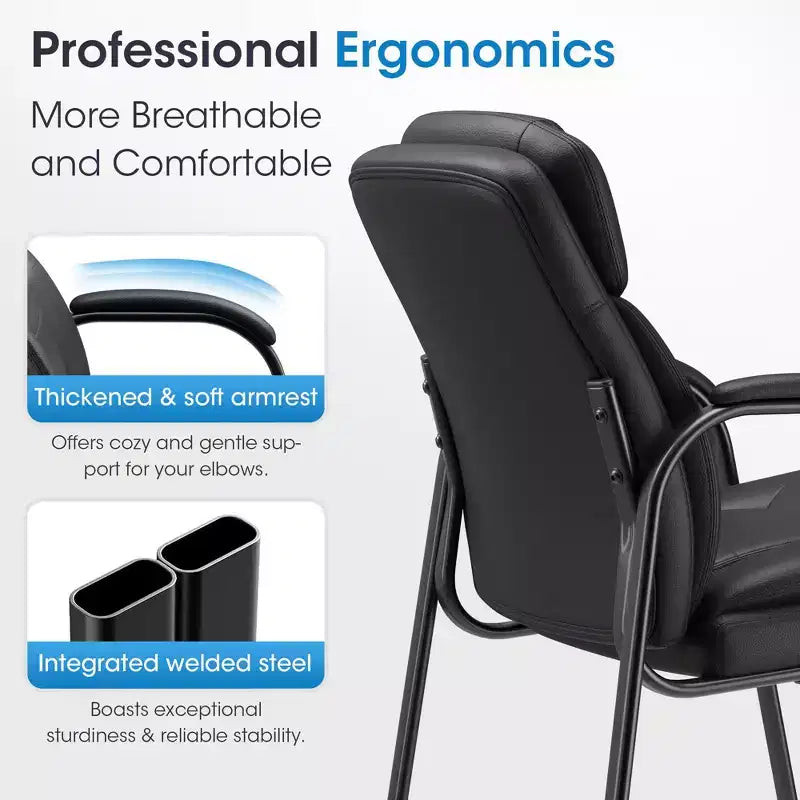 Set of 2 Ergonomic Office Chair with Welded Steel Frame & High-Density Foam, Water-Resistant PU Leather and Thickened Armrests for Office