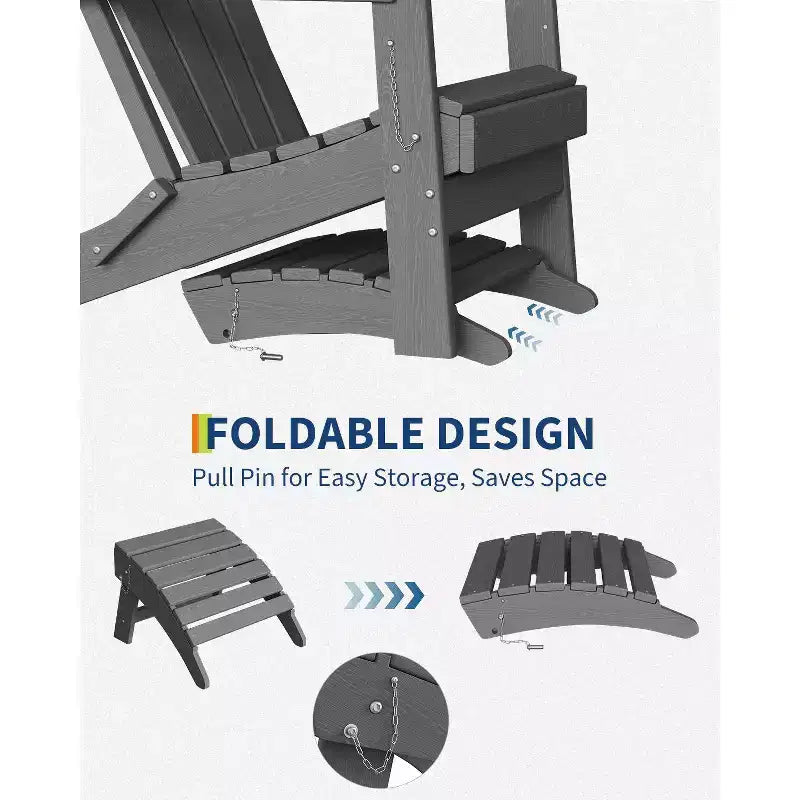 Folding Ottoman, HDPE Outdoor Footrest for Adirondack Chair, All-Weather Resistant for Deck Backyard Patio Outside