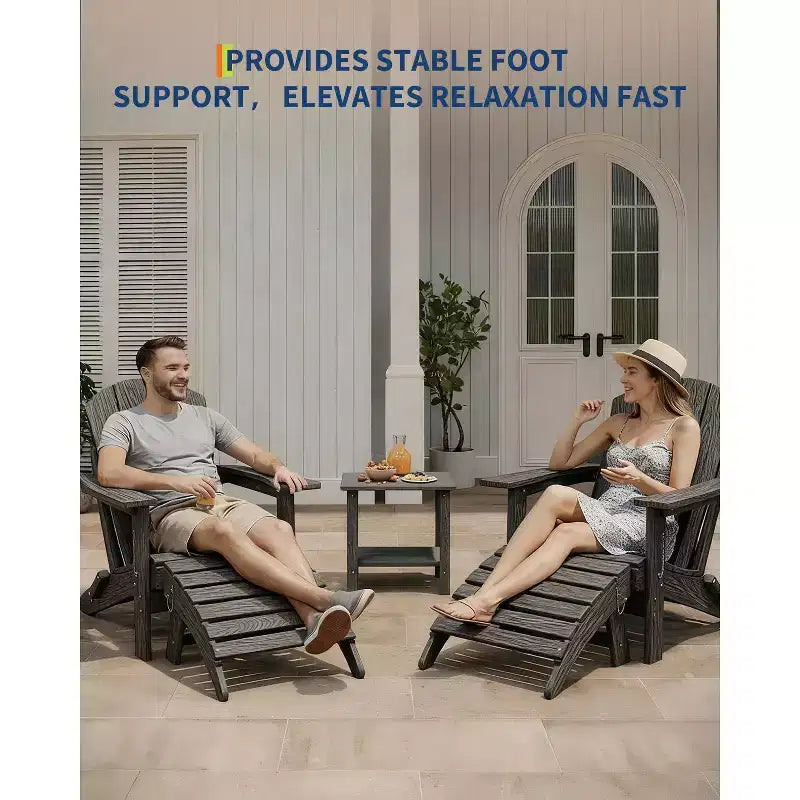 Folding Ottoman, HDPE Outdoor Footrest for Adirondack Chair, All-Weather Resistant for Deck Backyard Patio Outside