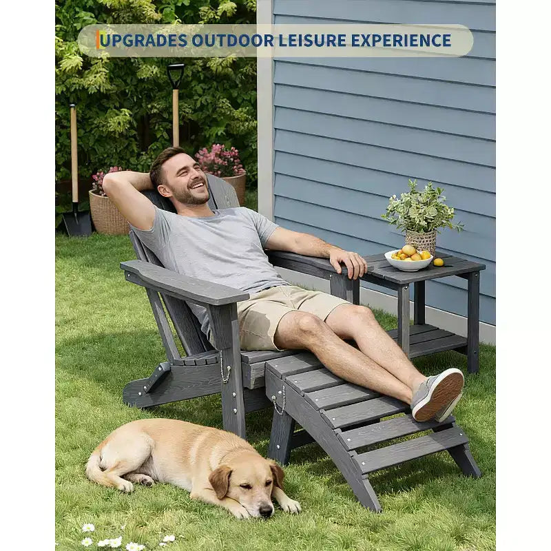 Folding Ottoman, HDPE Outdoor Footrest for Adirondack Chair, All-Weather Resistant for Deck Backyard Patio Outside