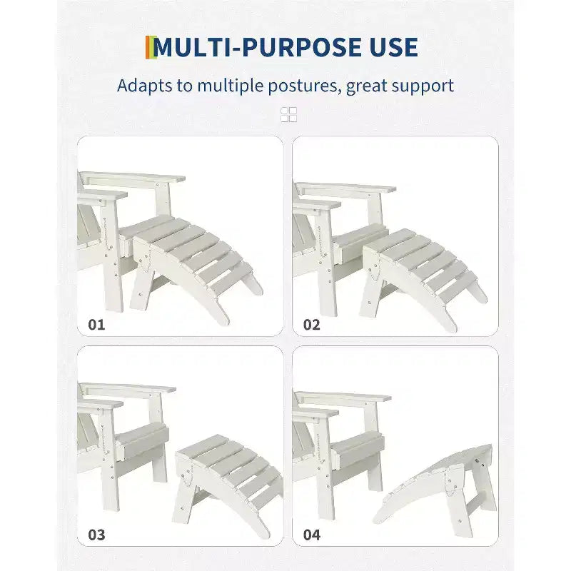 Folding Ottoman, HDPE Outdoor Footrest for Adirondack Chair, All-Weather Resistant for Deck Backyard Patio Outside