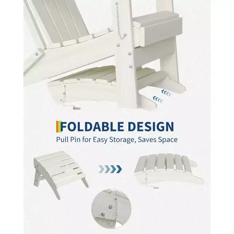 Folding Ottoman, HDPE Outdoor Footrest for Adirondack Chair, All-Weather Resistant for Deck Backyard Patio Outside