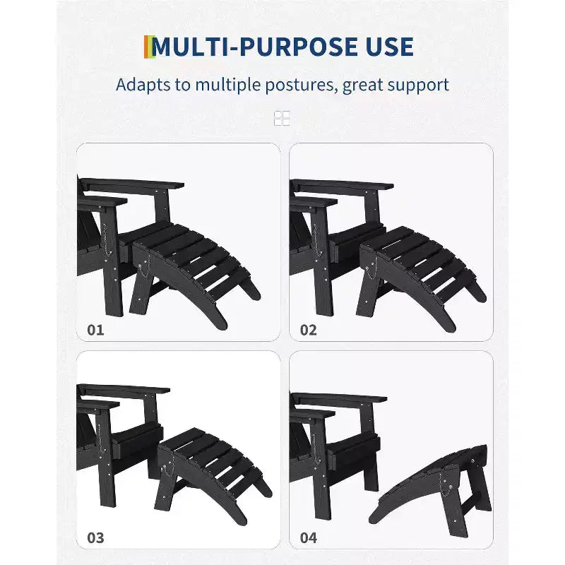 Folding Ottoman, HDPE Outdoor Footrest for Adirondack Chair, All-Weather Resistant for Deck Backyard Patio Outside